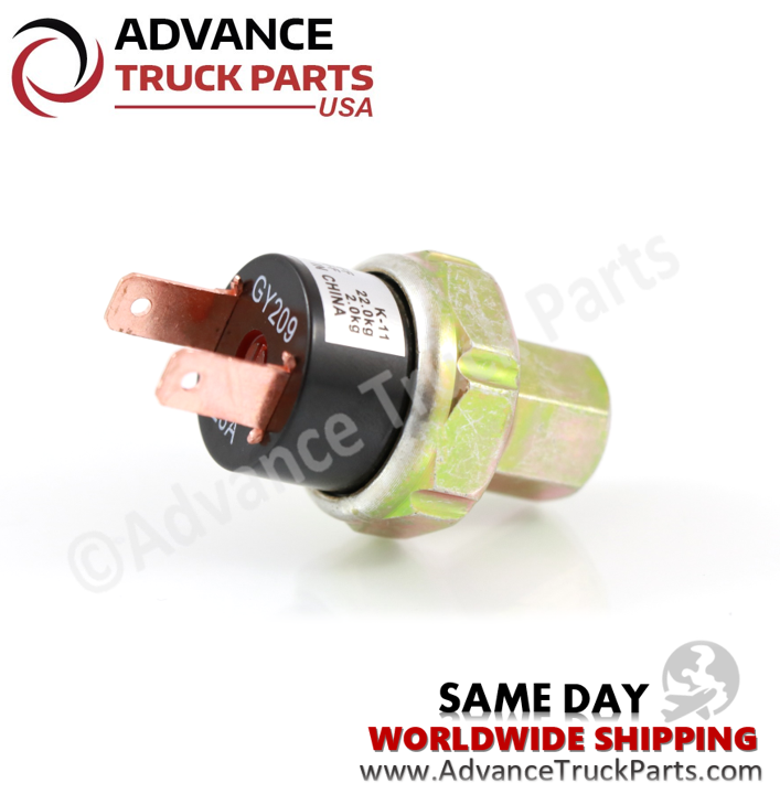 Advance Truck Parts Freightliner starter solenoid relay kit displaying an angled studio view of the labeled cylindrical housing and connector pins