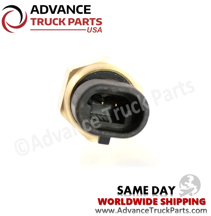Advance Truck Parts USA branded studio close-up view displaying the internal electrical terminal pins inside the connector housing of the oil temperature sensor