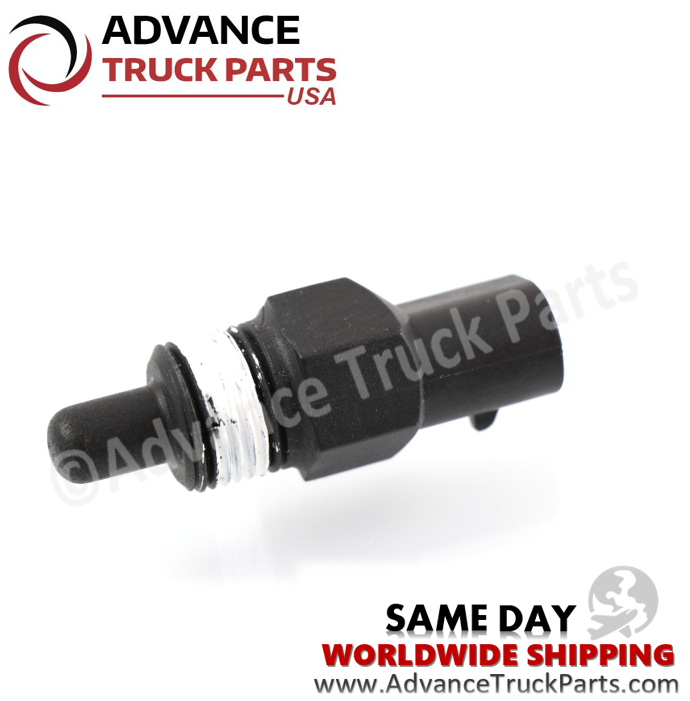Advance Truck Parts USA branded studio close-up view highlighting the threaded mounting portion and probe tip of the air temperature sensor