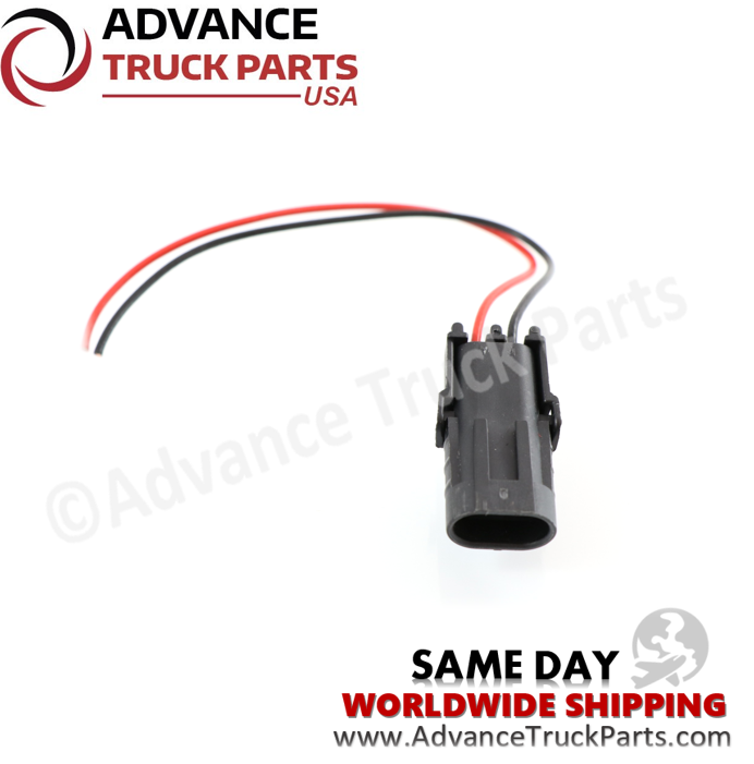 Advance Truck Parts USA 2-pin pigtail connector showing a rear studio perspective of the housing and wire entry points 