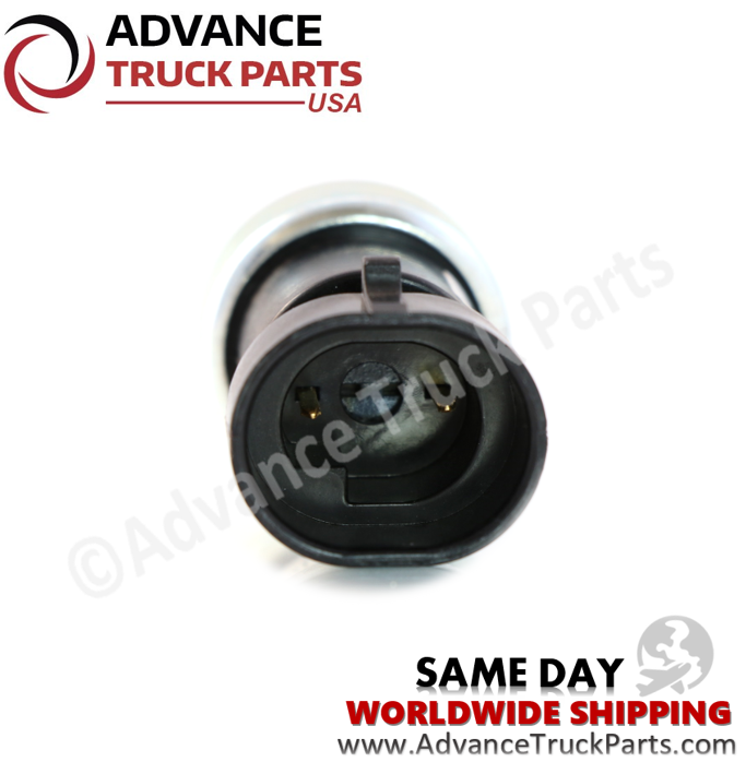 Advance Truck Parts USA branded studio close-up view highlighting the electrical connector pins of the 20489116 parking brake switch