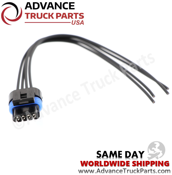 Advance Truck Parts USA 4-pin pigtail connector showing a close-up studio perspective of the blade terminals and blue seal on a branded background