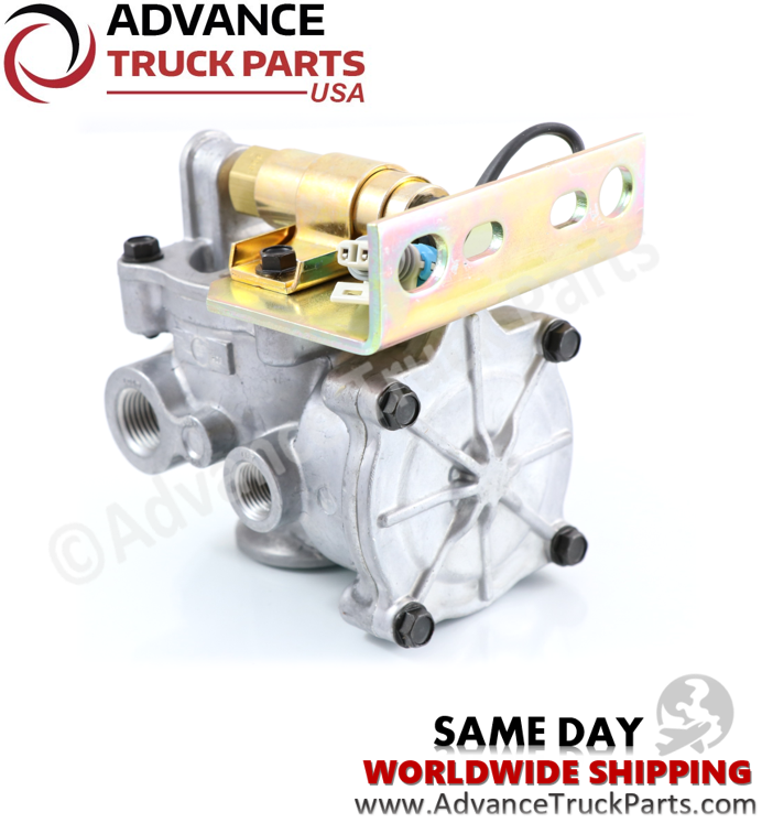 Advance Truck Parts USA 5040-211-01C lift axle valve angled rear perspective view on a branded background