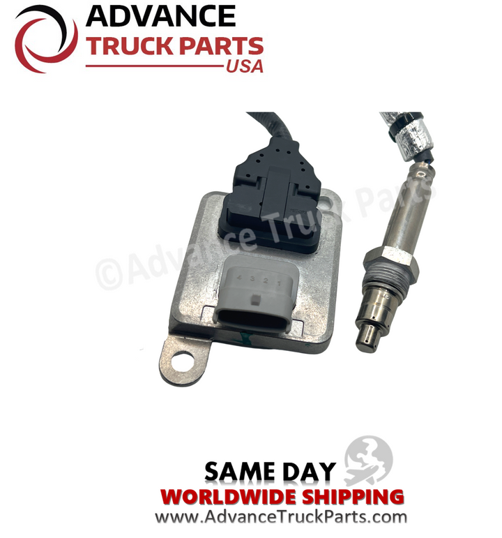 Advance Truck Parts USA branded studio view highlighting the control module and connector of the 5293295RX NOx sensor