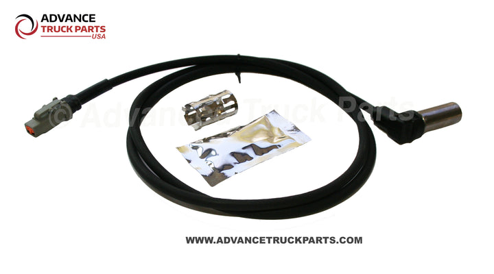 Advance Truck Parts USA right angle ABS sensor kit showing a studio perspective focusing on the electrical connector and wiring harness