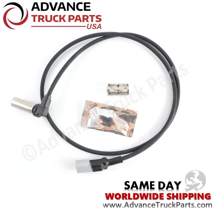 Advance Truck Parts USA right angle ABS sensor kit displaying an overhead studio view of the complete kit components on a branded background