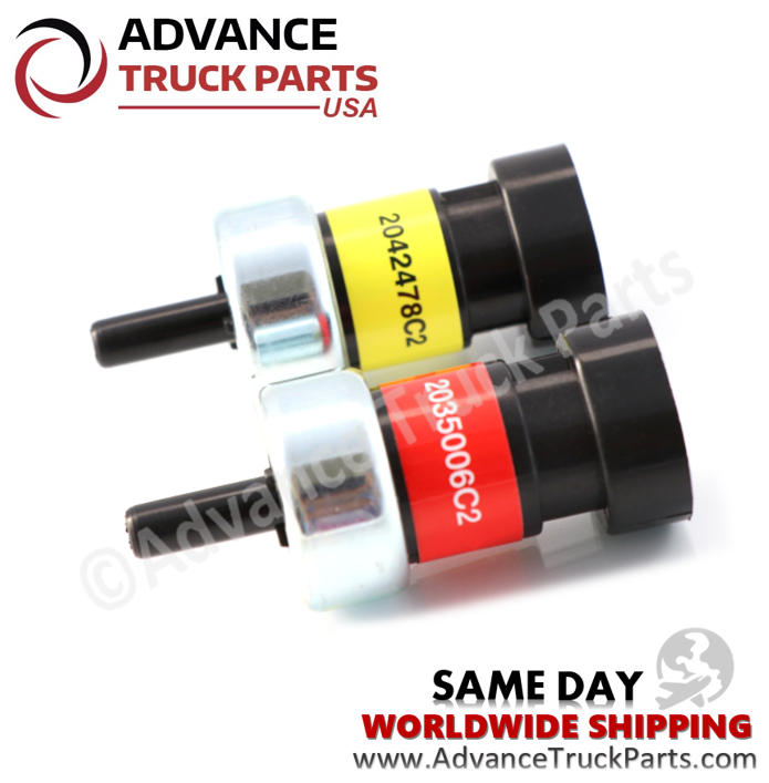 Advance Truck Parts USA air brake low pressure switch set featuring yellow and red label markers