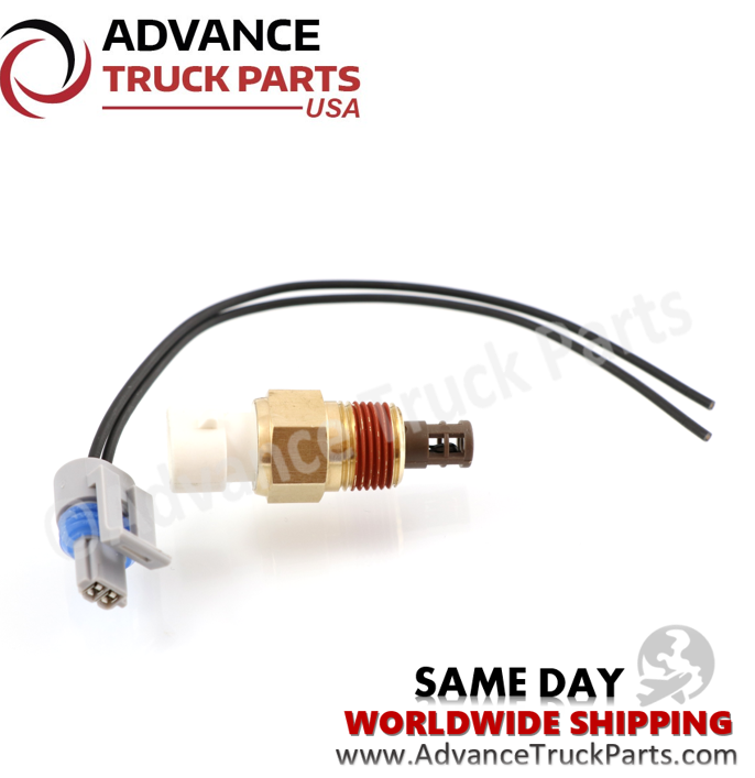 Advance Truck Parts USA air temperature sensor kit displaying a full horizontal studio view of the connected pigtail harness and sensor probe 
