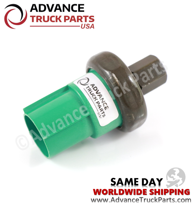 Advance Truck Parts USA binary switch displaying an angled studio view of the green connector housing and specification label