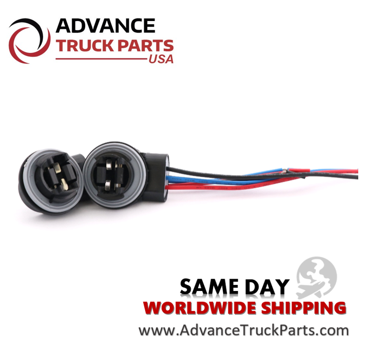 Advance Truck Parts USA 3157 4157 bulb socket harness displaying a horizontal studio profile of the complete assembly on a branded background