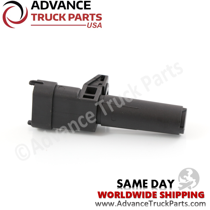 Advance Truck Parts USA Mercedes crankshaft and camshaft position sensor showing a side profile studio perspective on a branded background