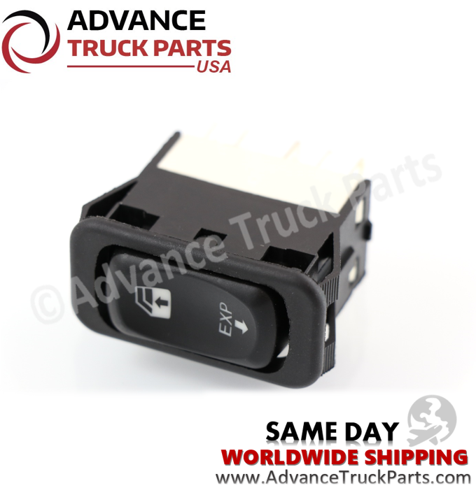Advance Truck Parts USA Freightliner window switch showing a top-down angled view of the rocker button on a branded background