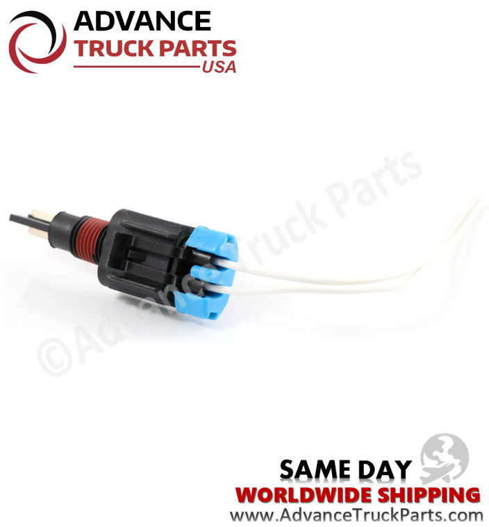 Advance Truck Parts USA studio angled view of the coolant level sensor assembly with connected wire leads