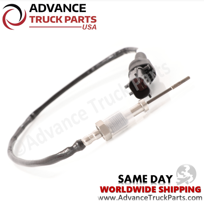 Advance Truck Parts USA Cummins exhaust gas temperature sensor displaying the threaded probe tip and wiring harness layout