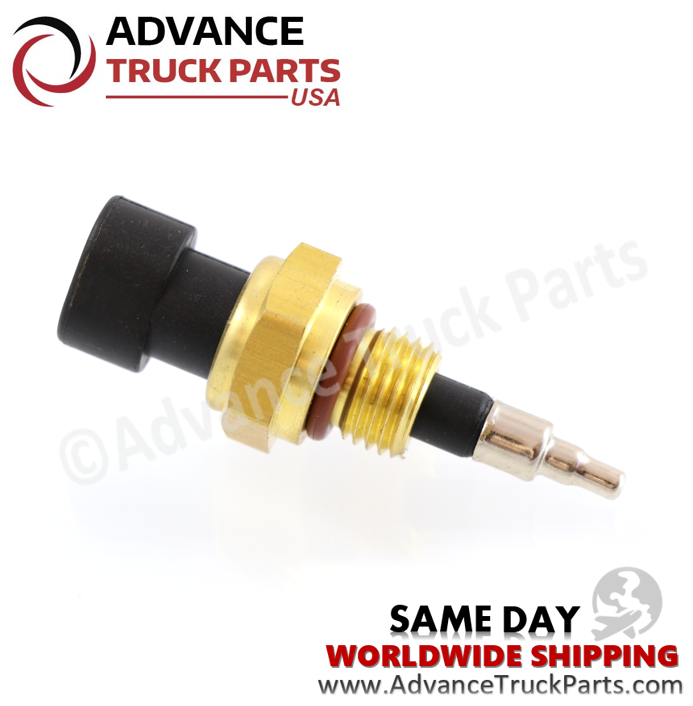 Advance Truck Parts USA Cummins heavy duty temperature sensor displaying an angled studio view of the electrical connector housing and hex fitting
