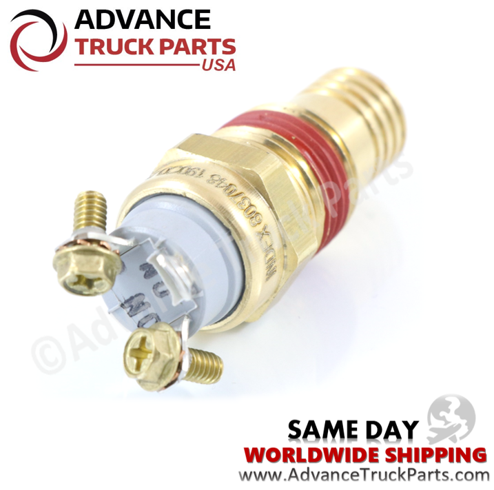 Advance Truck Parts USA branded studio top angled view displaying the dual screw terminals of the thermal fan switch