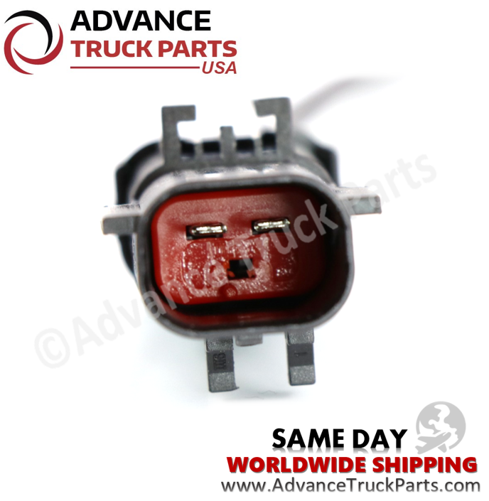 Advance Truck Parts USA branded studio close-up view highlighting the 2-pin electrical connector terminals of the EGT sensor
