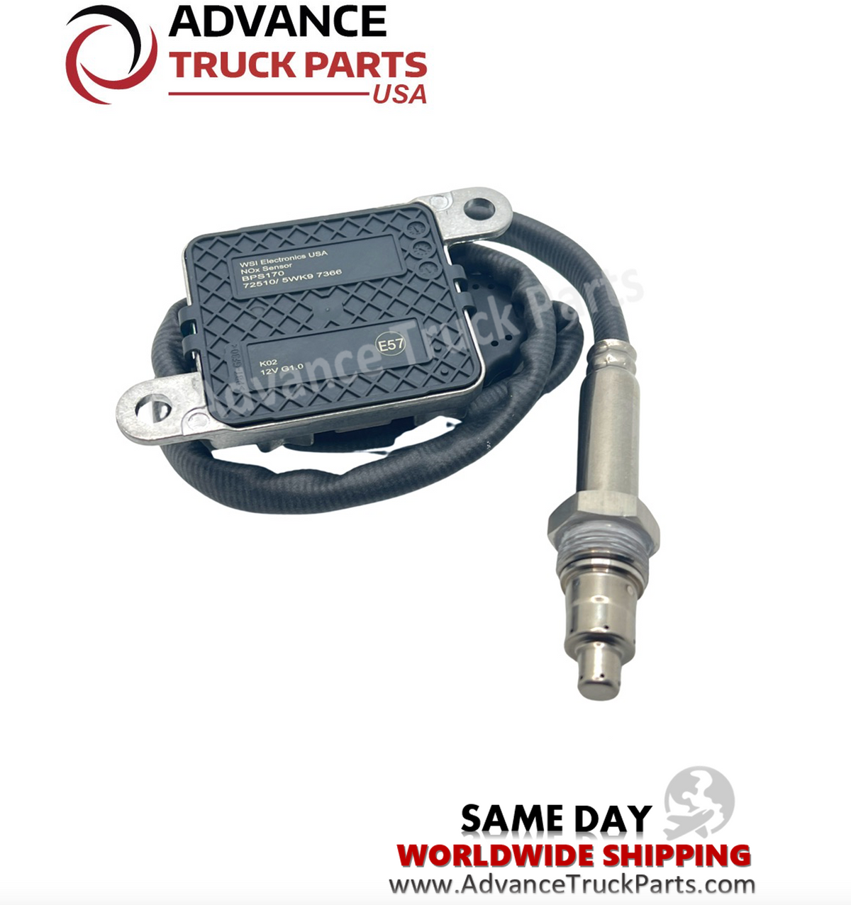 Advance Truck Parts USA Freightliner Detroit Diesel nitrogen oxide sensor displaying a studio view of the back panel label on the electronic control module