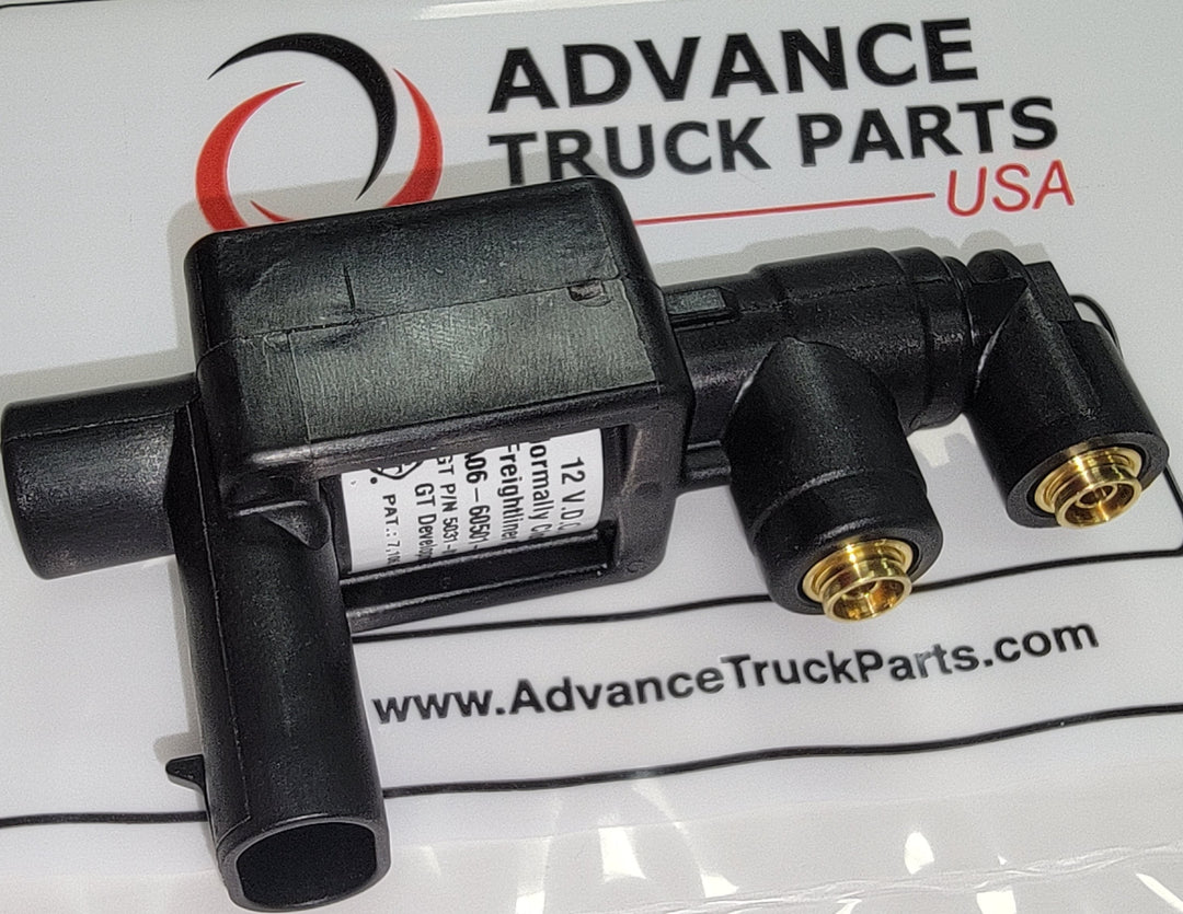Advance Truck Parts USA solenoid valve showing the specification label on a branded background