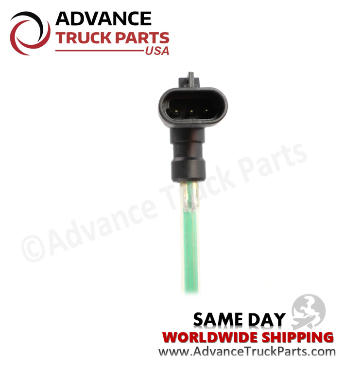 Advance Truck Parts USA Mack and Volvo coolant level sensor displaying a macro view of the oval-shaped 3-pin electrical connector plug