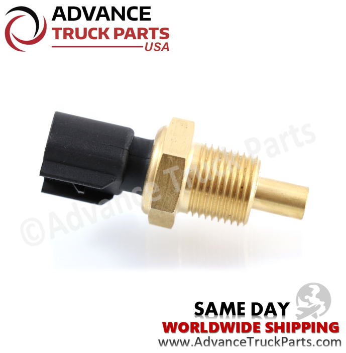 Advance Truck Parts USA Mack and Volvo temperature sensor displaying an angled studio view of the black plastic connector housing and threaded body