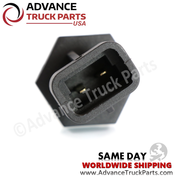 Advance Truck Parts USA Mack radiator water level probe displaying a close-up studio perspective of the electrical connector housing and internal pins on a branded background