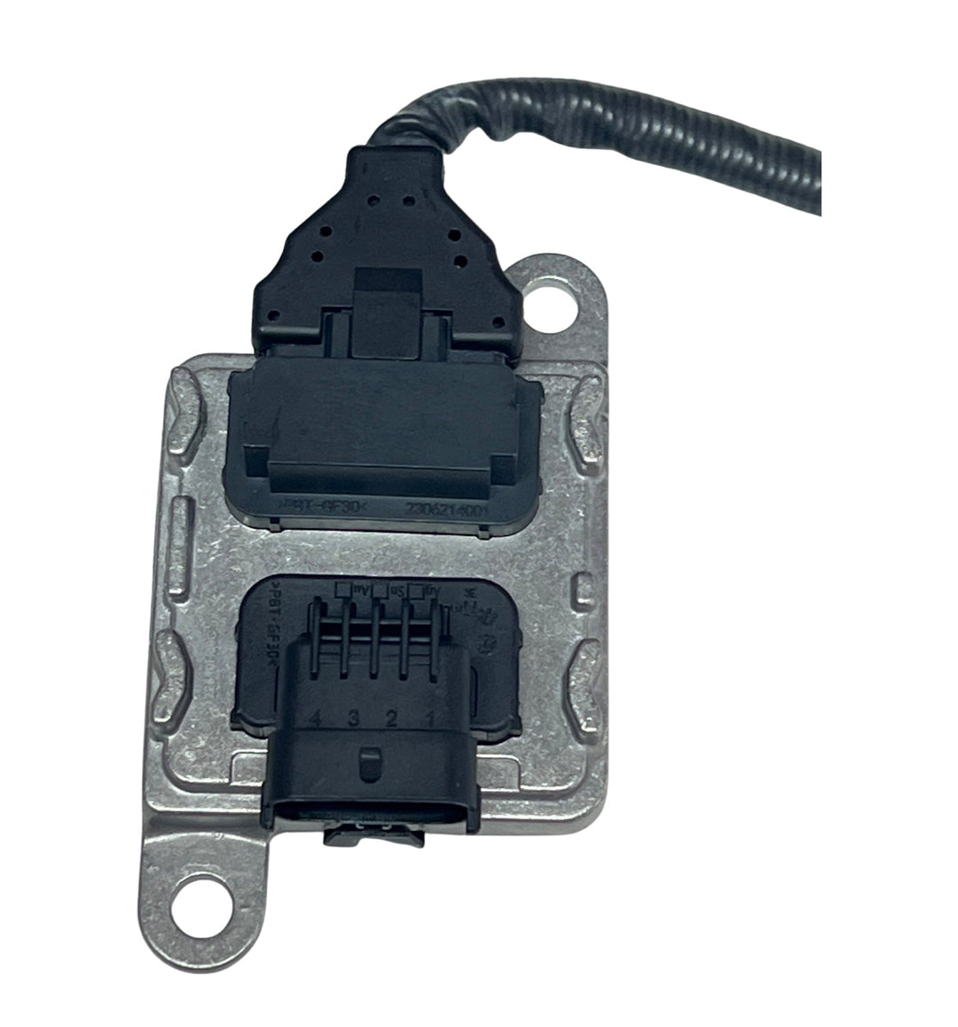 Advance Truck Parts USA Freightliner Detroit Diesel nitrogen oxide sensor showing a close-up overhead view of the electronic control module connector pins and mounting bracket