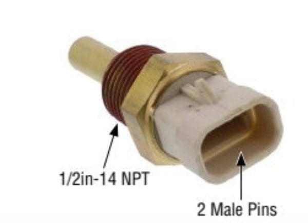 Advance Truck Parts USA oil temperature sensor displaying an angled studio view highlighting the 1/2in-14 NPT threads and 2 male connector pins on a plain background