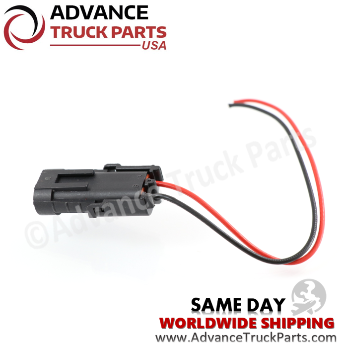 Advance Truck Parts USA 2-pin pigtail connector displaying a horizontal side-profile studio view of the housing and wire harness