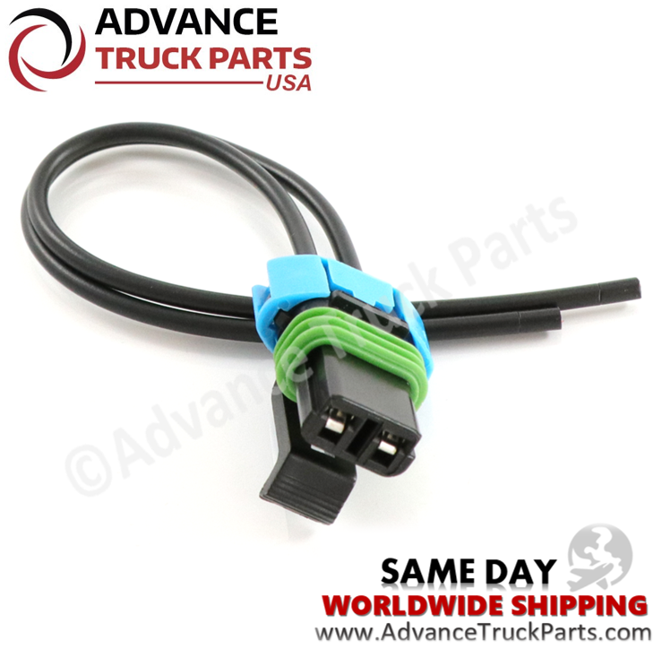 Advance Truck Parts USA 2-pin female pigtail connector displaying an angled studio perspective of the wiring harness 