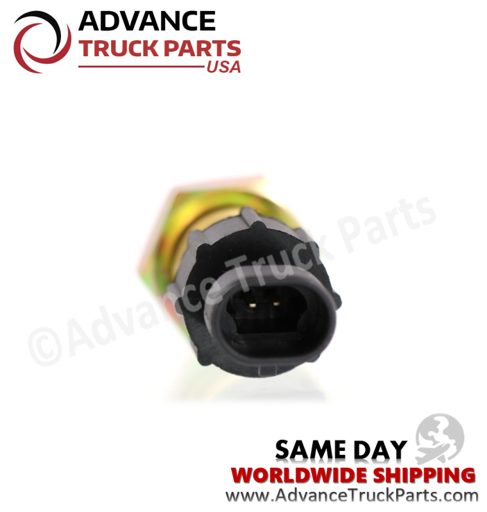 Advance Truck Parts USA Paccar, Kenworth, and Peterbilt speedometer sensor displaying a front-facing studio view of the 2-pin electrical connector port on a branded background