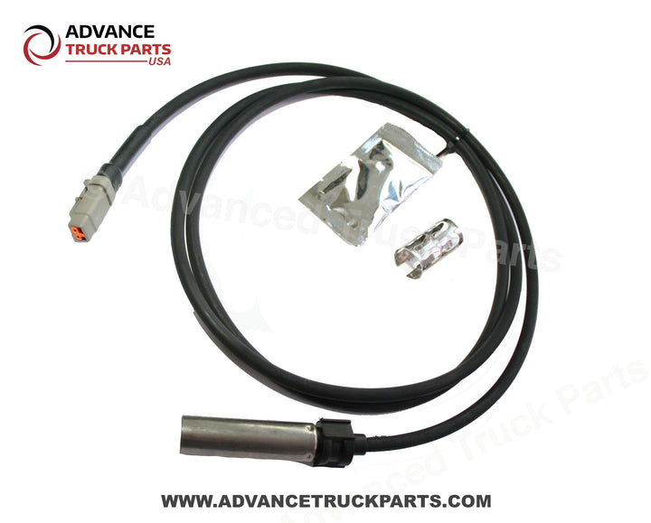 Advance Truck Parts USA straight ABS sensor kit displaying an overhead studio view of the complete kit components on a branded background