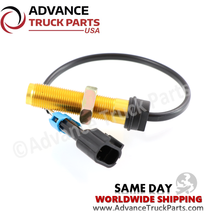  Advance Truck Parts USA speed sensor displaying an angled studio view of the threaded metal shaft, hex nut, and wiring harness on a branded background