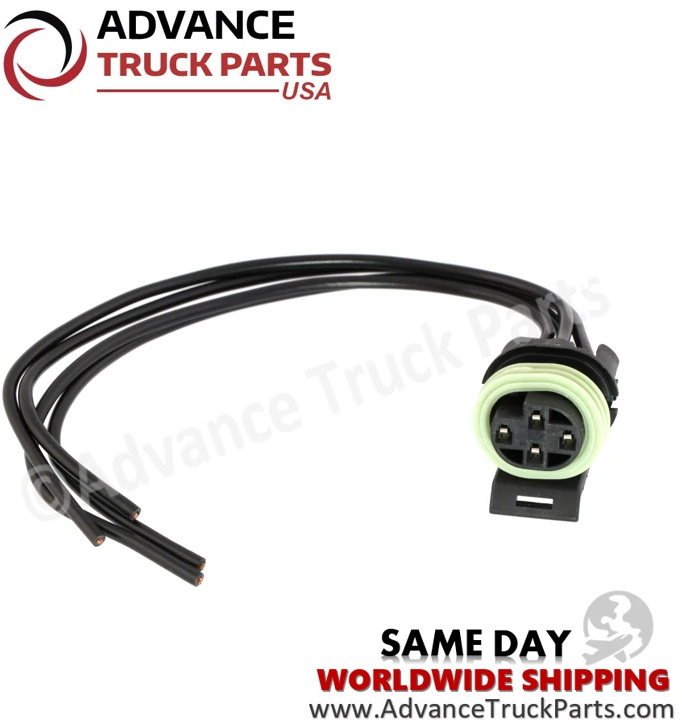 Advance Truck Parts USA branded studio close-up view highlighting the terminal pins and O-ring seal of the W094102 pigtail connector