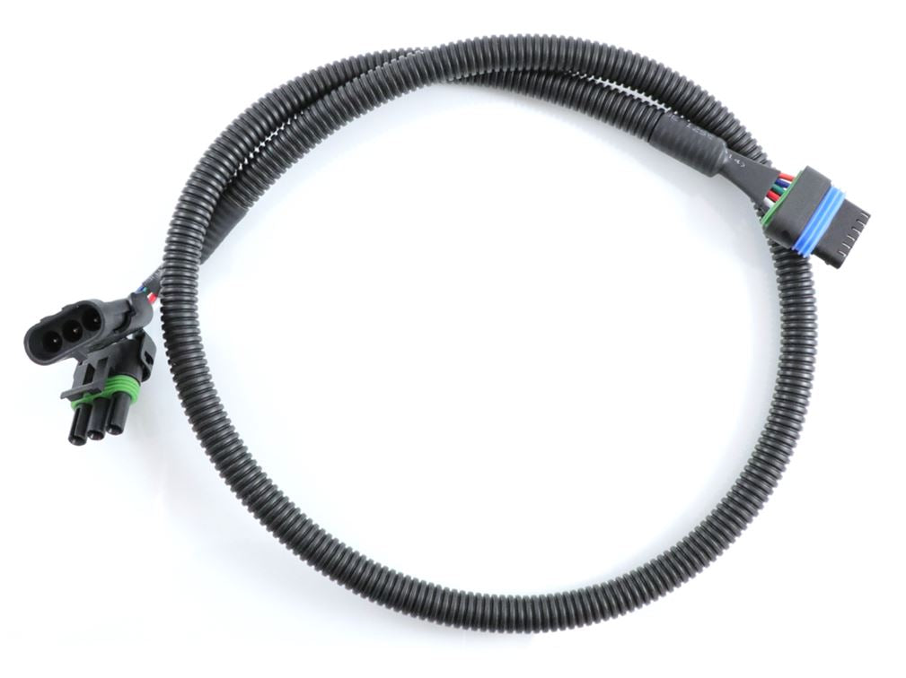 Advance Truck Parts USA 131165 6-pin throttle position sensor harness featuring a protective convoluted loom and sealed multi-pin connectors on a plain background