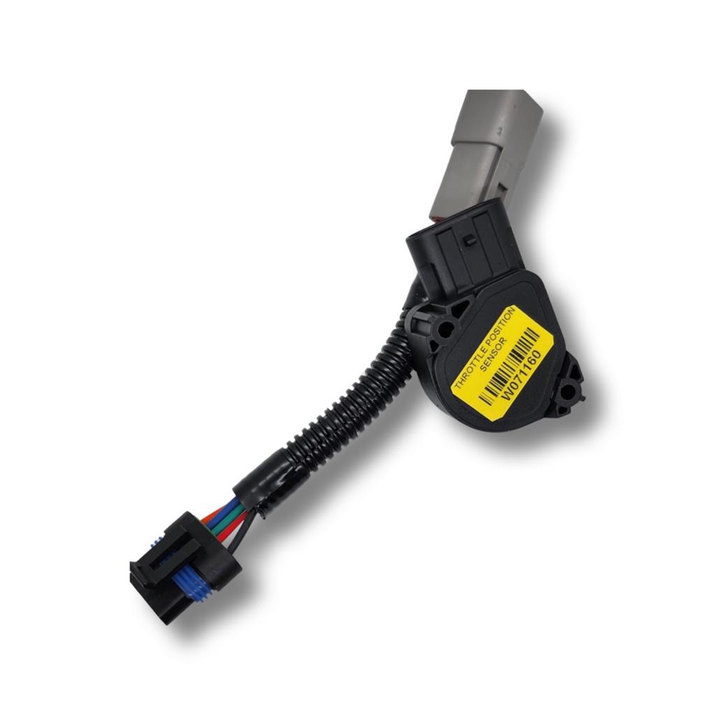Advance Truck Parts USA 133526W1L throttle position sensor kit featuring a durable TPS sensor with a yellow label, wiring harness, and connectors on a plain background