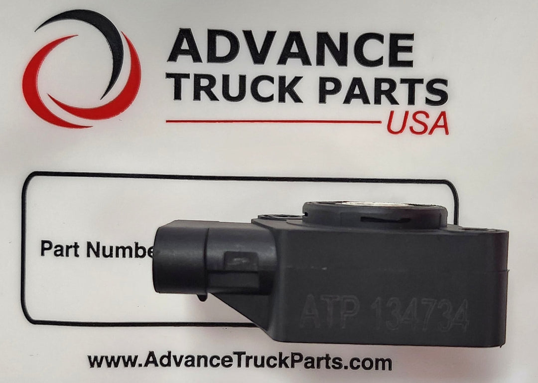Side profile view of the Advance Truck Parts USA 134734 throttle sensor showing laser-etched part number