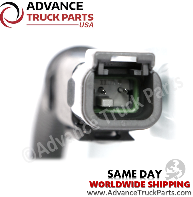 Advance Truck Parts USA end-on terminal face perspective showing the two contact pins and weather-sealed locking latch inside the polymer plug
