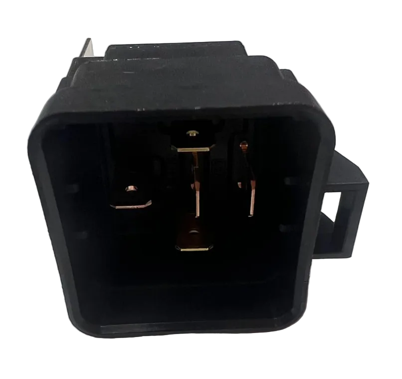 Song Chuan 896H-1CH-D1SW-R1-24VDC ISO 280 micro relay showing the terminal blade pins inside the socket housing on a plain background