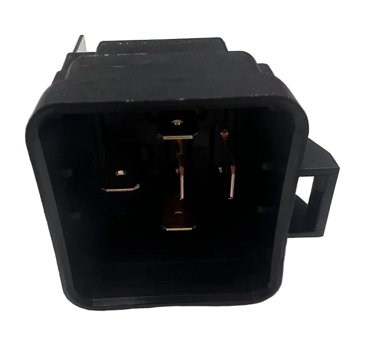 Song Chuan 896H-1CH-D1SW-R1-24VDC ISO 280 micro relay showing the terminal blade pins inside the socket housing on a plain background