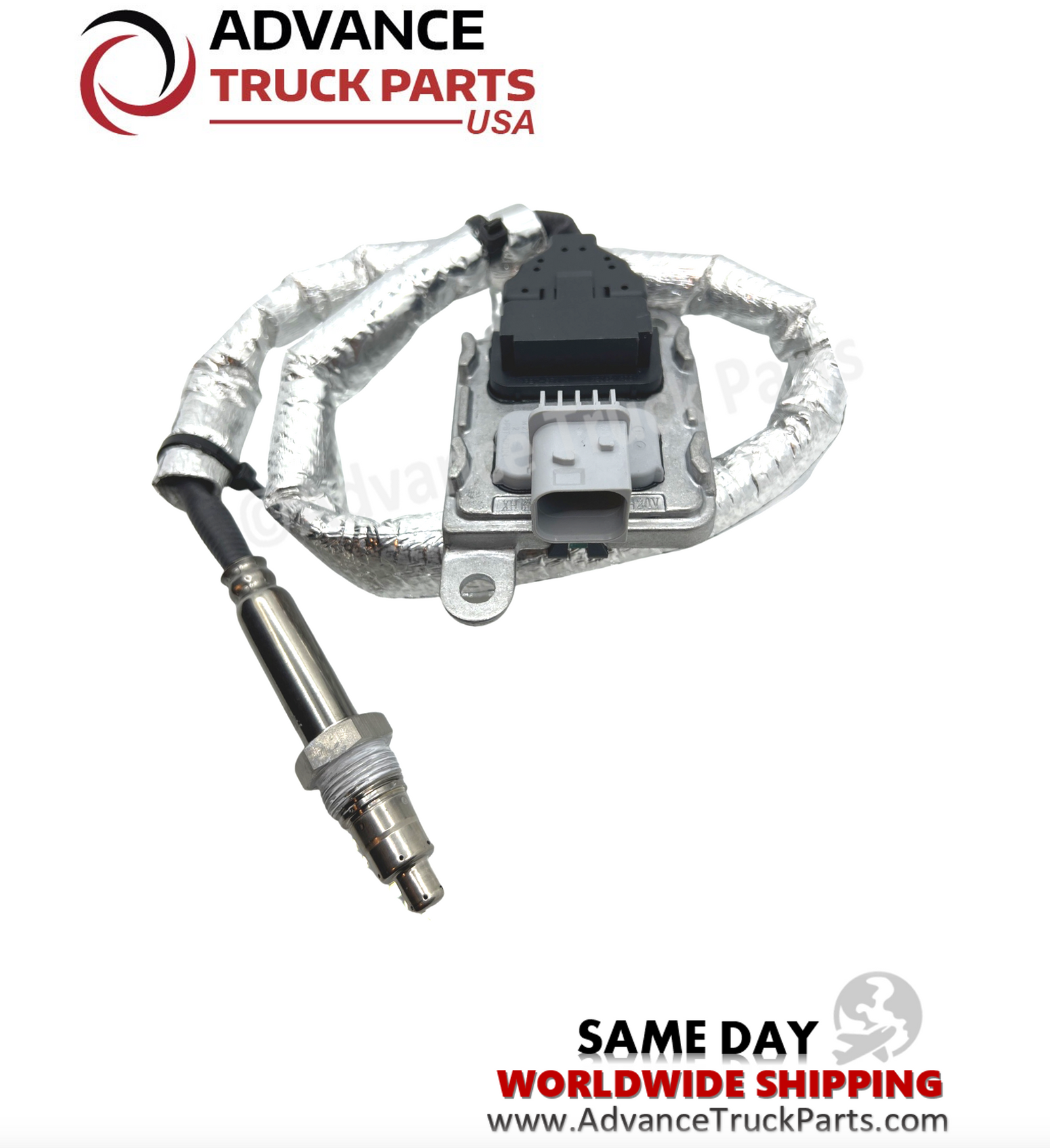 Advance Truck Parts USA branded studio full assembly view of the 4326870 Cummins inlet NOx sensor