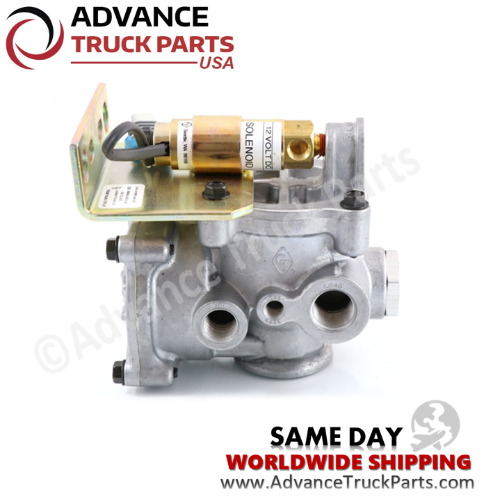Rear profile view of the Advance Truck Parts USA 5040-311-01 lift axle control valve and 12V electric over air solenoid