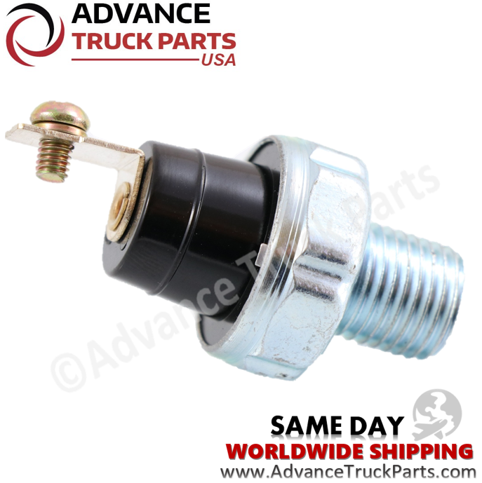 Advance Truck Parts USA A/C low pressure switch showing a horizontal studio profile of the threaded port and screw terminal on a branded background