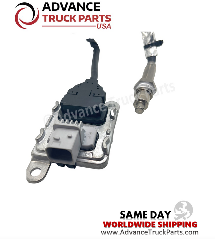 Advance Truck Parts USA branded studio close-up view highlighting the electronic control module and connector of the 5295473 NOx sensor