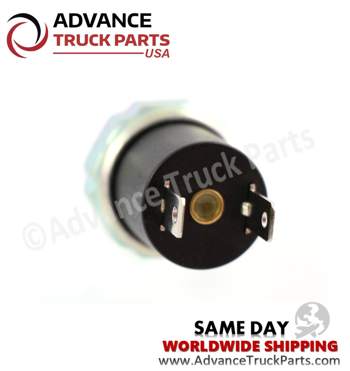 Advance Truck Parts USA branded studio rear perspective showcasing the normally closed low pressure switch highlighting the two electrical blade connectors and central contact pin