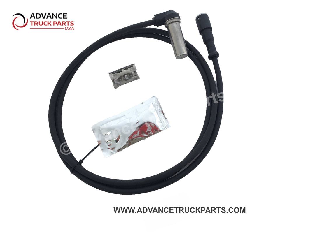 Advance Truck Parts USA 90-degree ABS sensor kit displaying an alternate studio view of the coiled wire harness and installation kit components