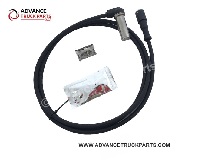 Advance Truck Parts USA 90-degree ABS sensor kit displaying an alternate studio view of the coiled wire harness and installation kit components