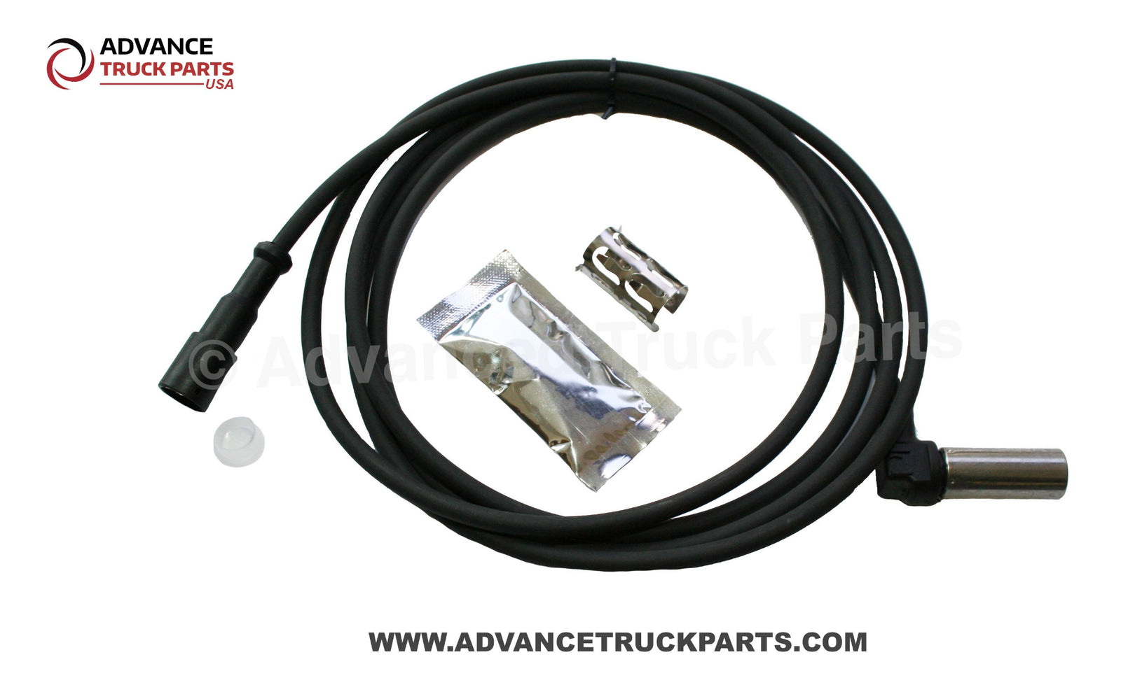 Advance Truck Parts USA 98-inch right angle ABS sensor kit displaying a studio view of the coiled cable and installation components