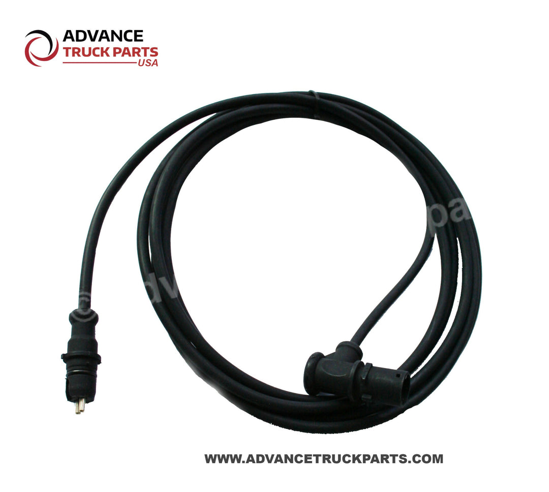 Advance Truck Parts USA branded studio overhead perspective displaying the uncoiled ends of the heavy-duty ABS sensor extension harness featuring the durable male and female connection points