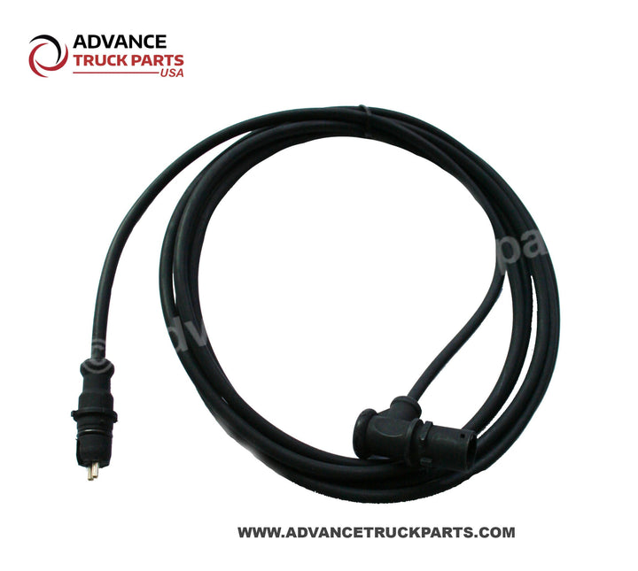 Advance Truck Parts USA branded studio overhead perspective displaying the uncoiled ends of the heavy-duty ABS sensor extension harness featuring the durable male and female connection points